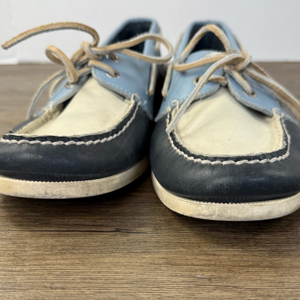 Sperry Men’s Two Eye Blue and White Tie Loafer Boat Shoes, size 12 - Picture 8 of 9